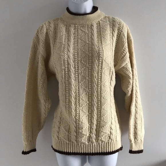 Jeff Laurent Cream and Brown Knitted Winter Sweater Vintage 90’s Y2K - Picture 5 of 16